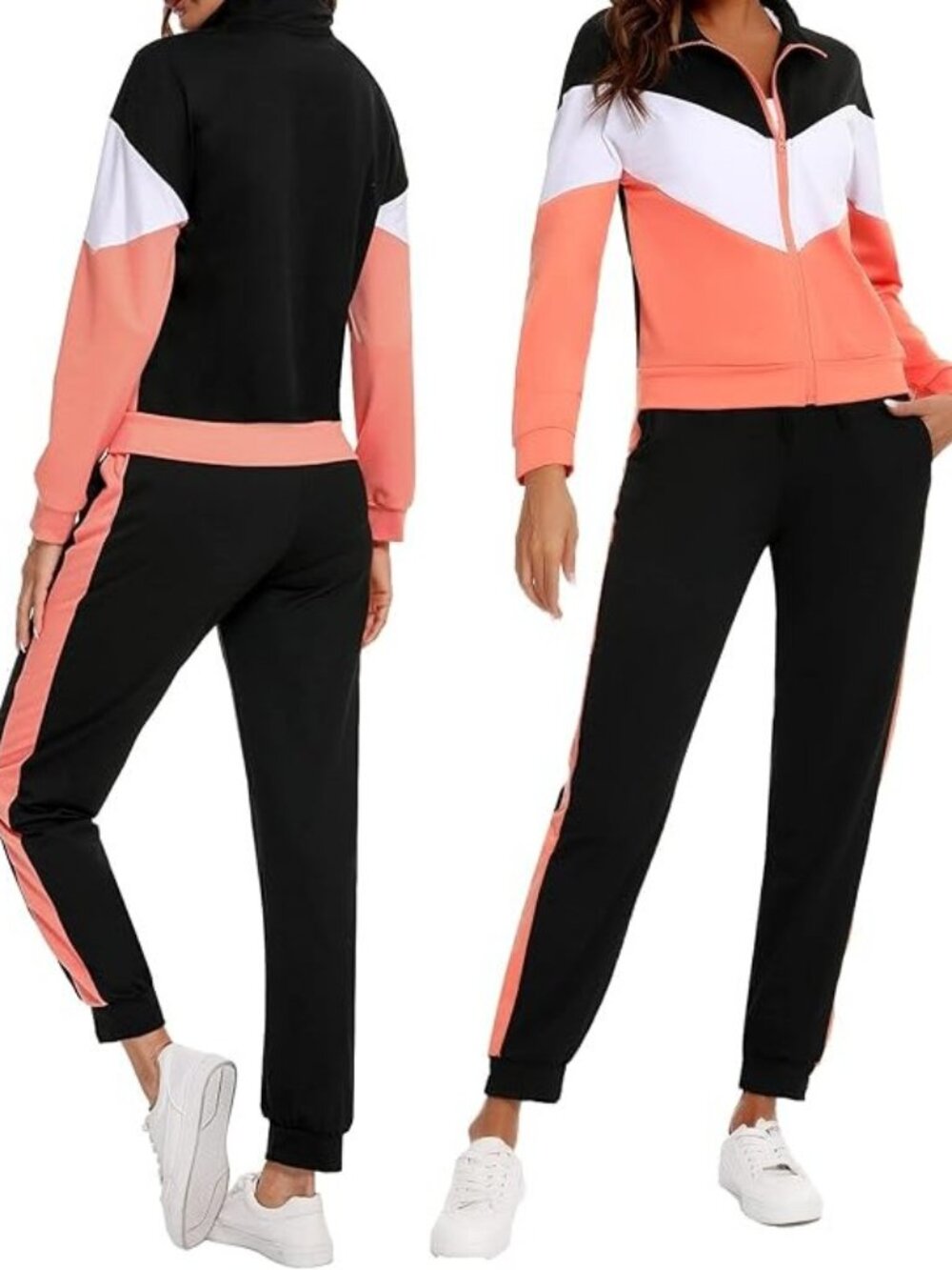 Women's jogging suit Set 2 Piece Color Block Sweatsuit XL